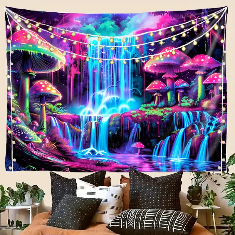 tapisserie fantaisie paysage violet bleu vert rose cascades plantes modernes chambre salon
