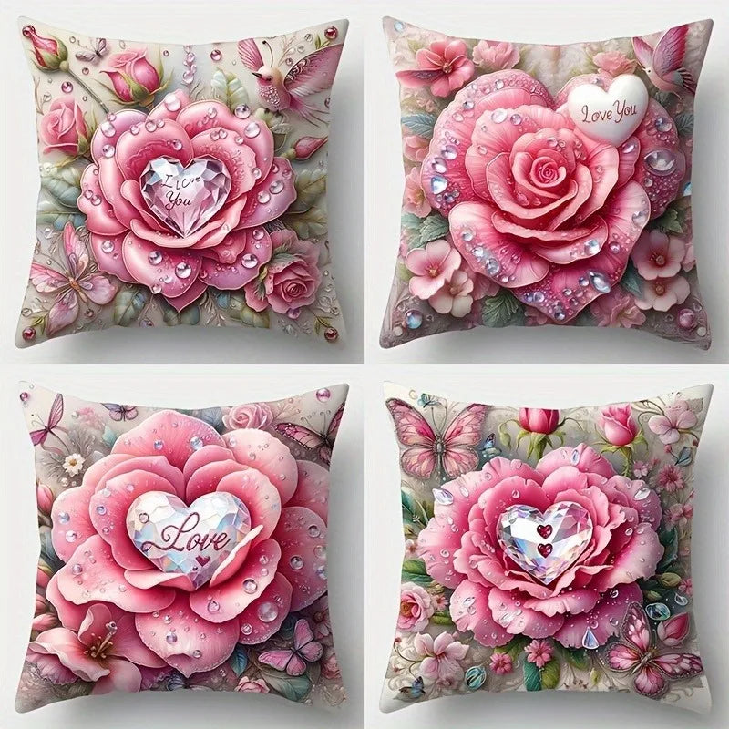 housse coussin polyester motif coeurs papillons rose beige romantique décoration maison lit salon voiture