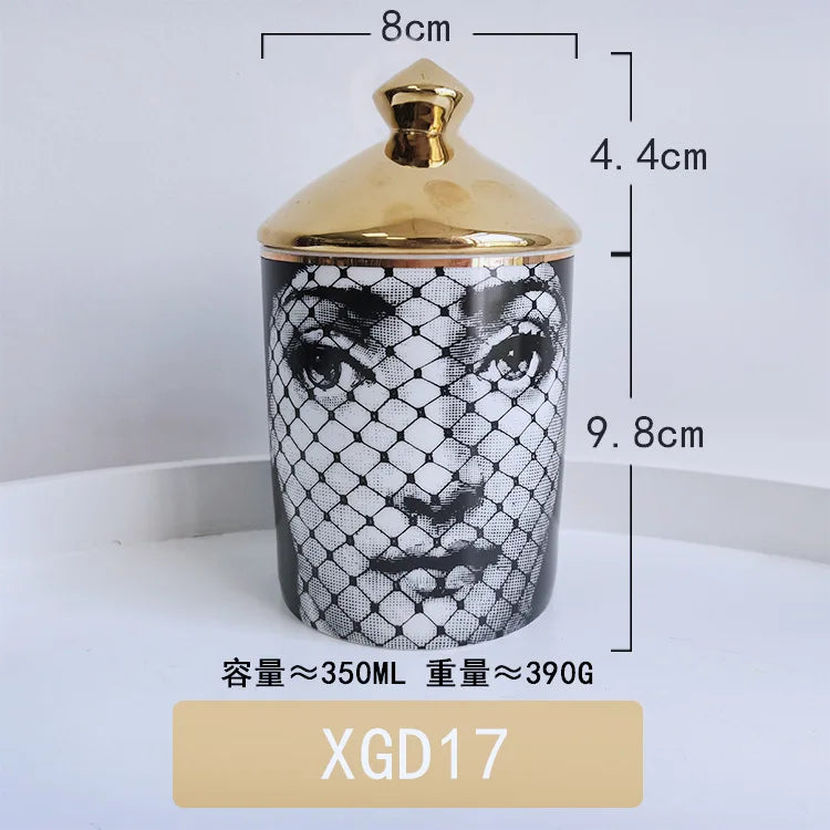 boîtes bougies parfumées art déco moderne vintage illustrations visages géométriques 350ml