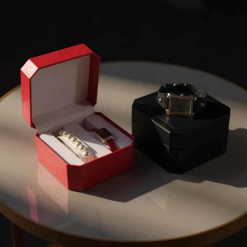 boîtes bijoux simili cuir noir rouge vert classiques rangement montres bracelets boucles d'oreilles