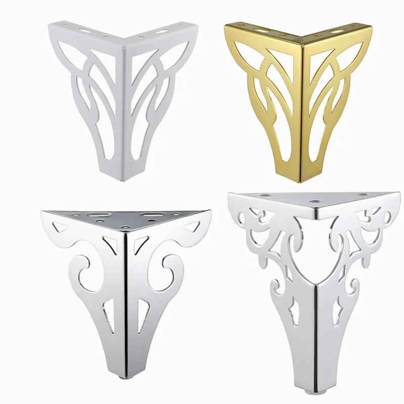 pieds meubles blanc or argent ornements floraux découpés classique fixations four pack