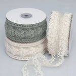 rubans dentelle fleurs vert clair rose pâle blanc vintage romantique polyester artisanat cheveux