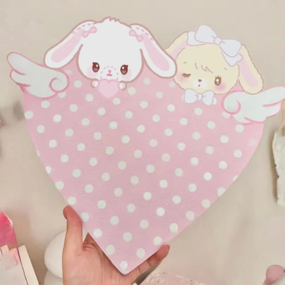 décoration murale kawaii carte autocollants coeurs papillons lapin rose clair chambre enfants douce clips