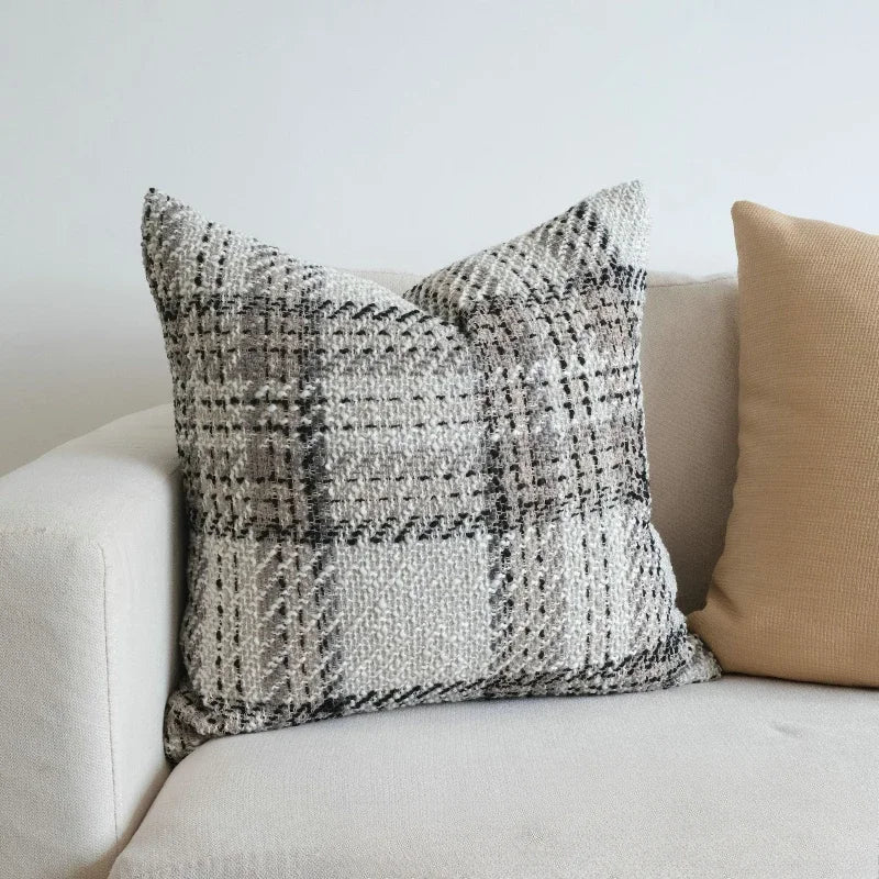 housse coussin gris noir blanc motif géométrique contemporain polyester coton non toxique respectueux environnement