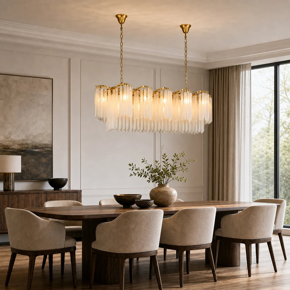 Suspension lumineuse moderne verre froissé blanc doré interrupteur tactile 120cm