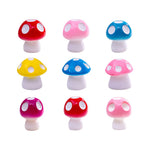 champignons décoratifs résine rouge blanc vert bleu orange rose violet points blancs chapeau fairy