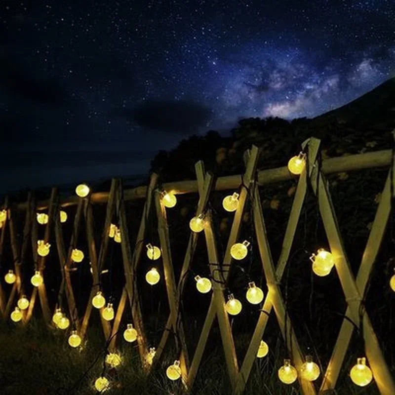 guirlande lumineuse solaire cristal blanc doré décor jardin extérieur fête noël led