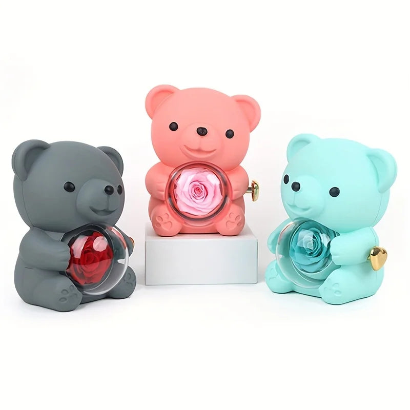 boîte cadeau ours rouge jouet souriant anniversaire fiançailles noël transparent moderne