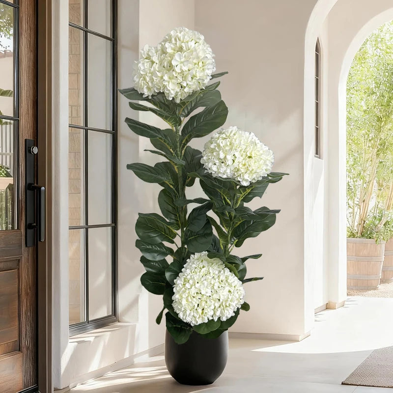 plante artificielle hortensia blanc vert moderne pot décoration intérieure réaliste