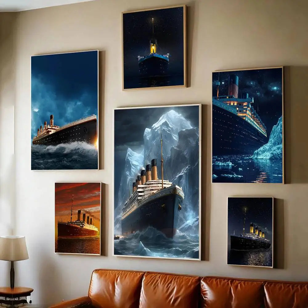 affiches murales titanic bleu noir blanc impressionnistes nuit lumière glace vague cadres