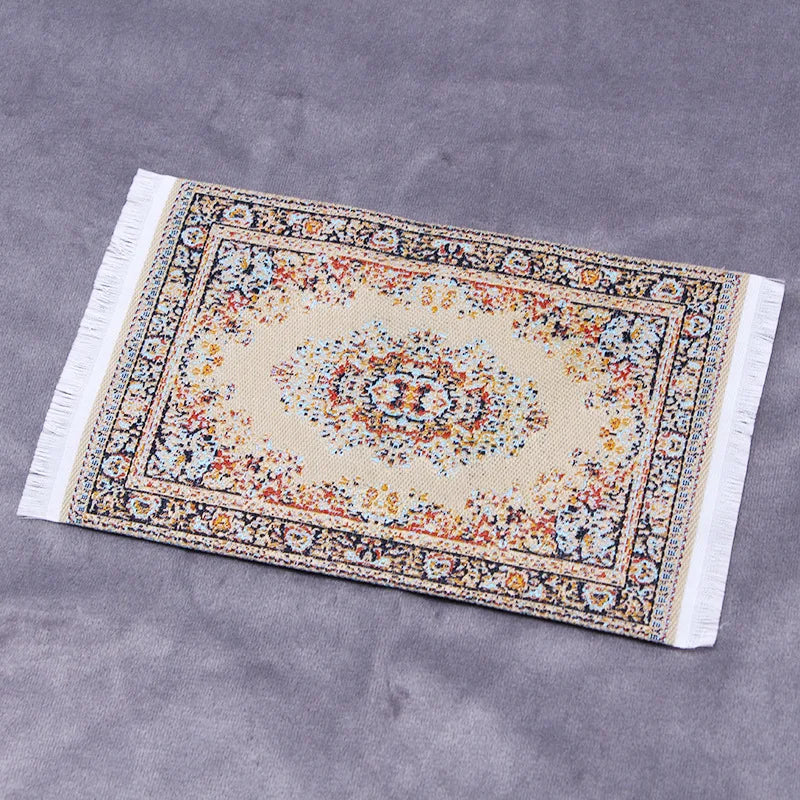 tapis ornements floraux motifs géométriques rouge beige bleu rose vert classique traditionnel miniature