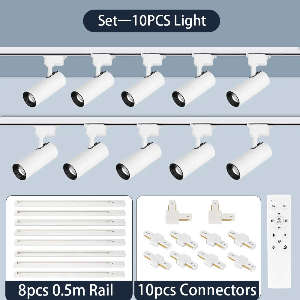 spots led modernes noir blanc télécommande dimmable ensembles complets rail