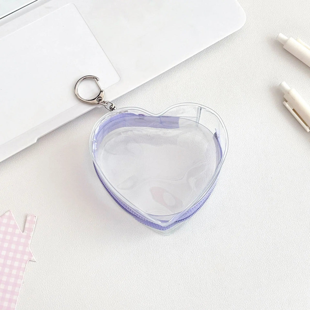 boîte transparente pvc marbrée coeurs plastique anneau métallique rangement poupées couleurs transparentes moderne minimaliste