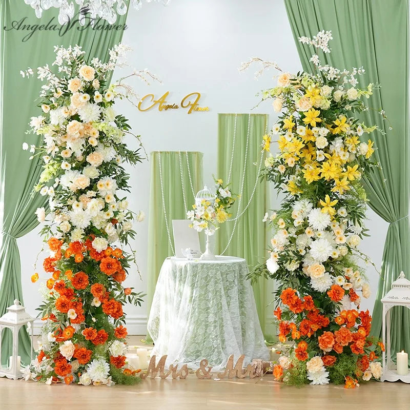 arche fleurs mariage deco exterieur blanc orange vert classique festif