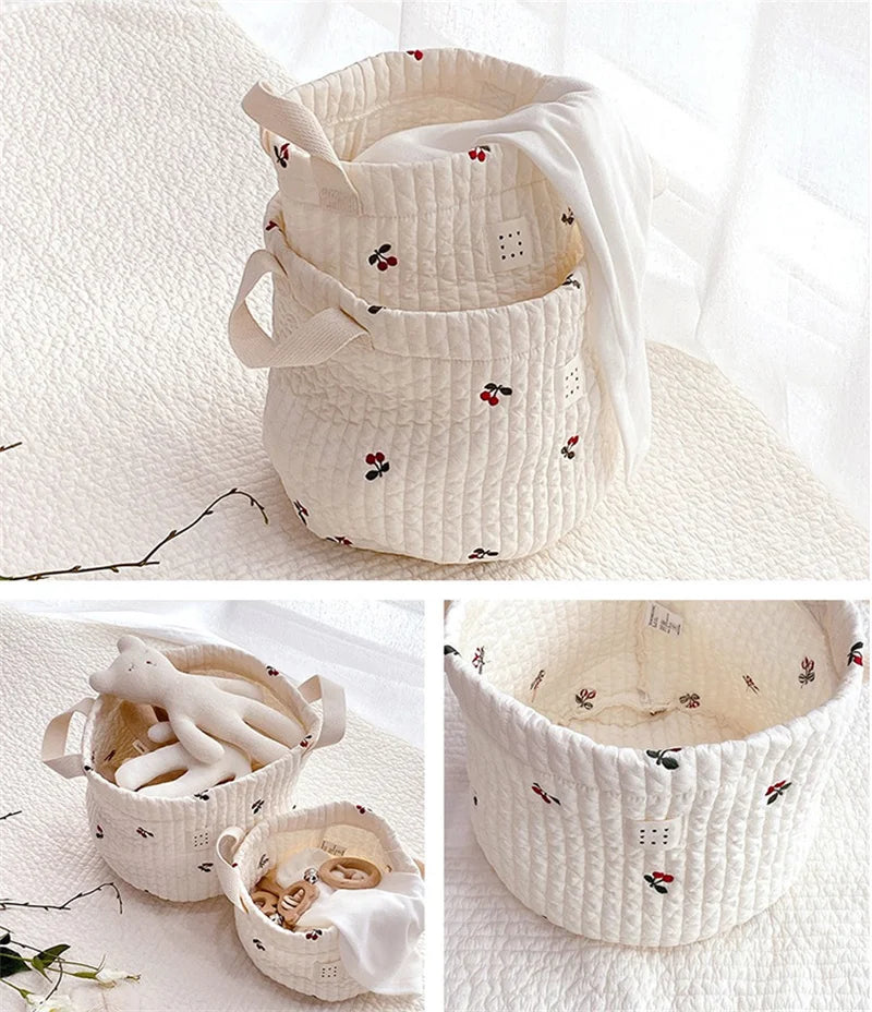 sac rangement coton brodé ours lapin blanc enfantin poignées tissu respectueux environnement coton épais