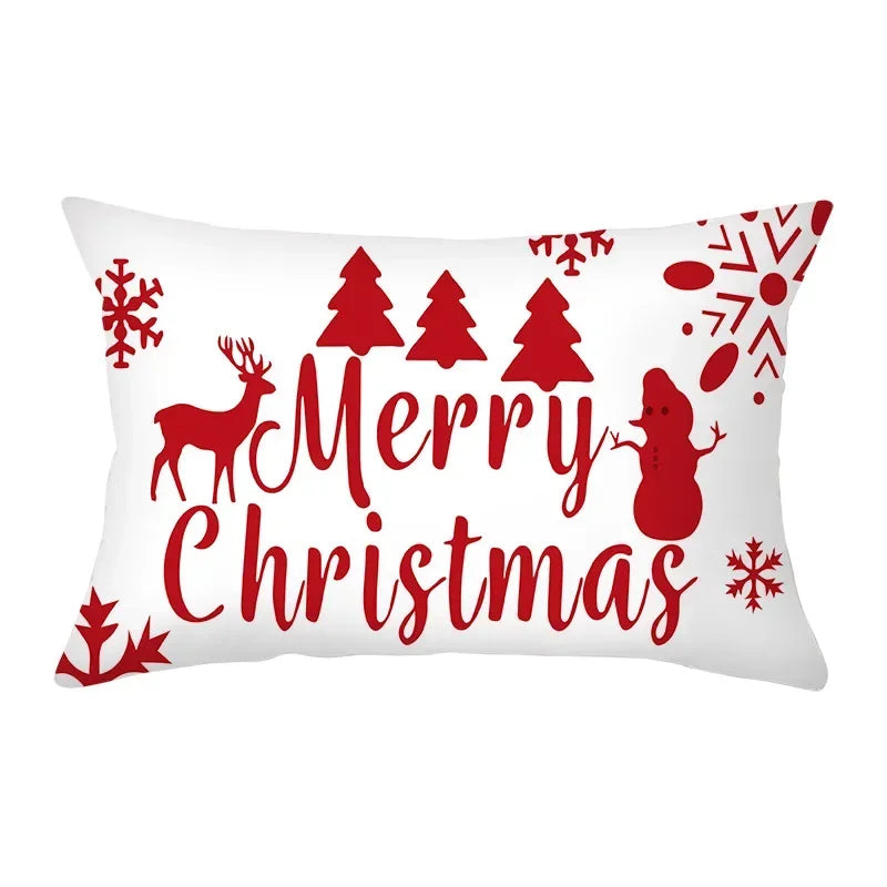 coussin Noël rouge motif rennes flocons neige décoration canapé salon fête hiver 30x50cm