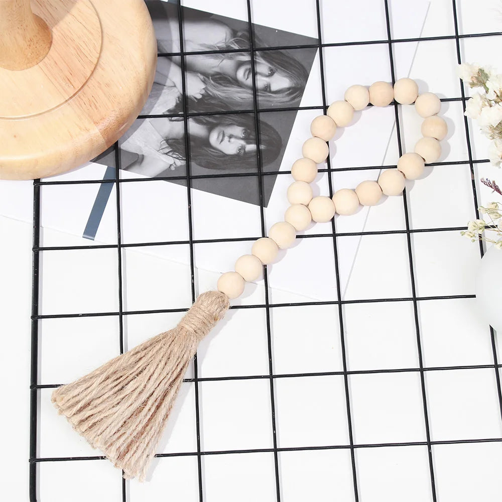 bois boho chic tassel coton beige clair décoration murale moderne ornement rondes lisses