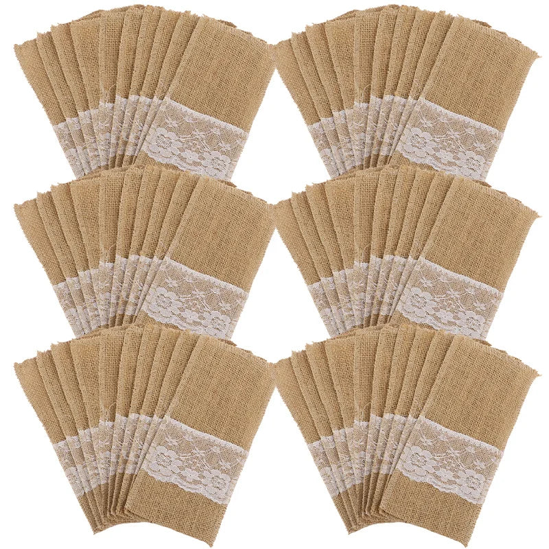 serviettes table rustiques toile jute dentelle blanche mariage anniversaire noël décoration festive vintage