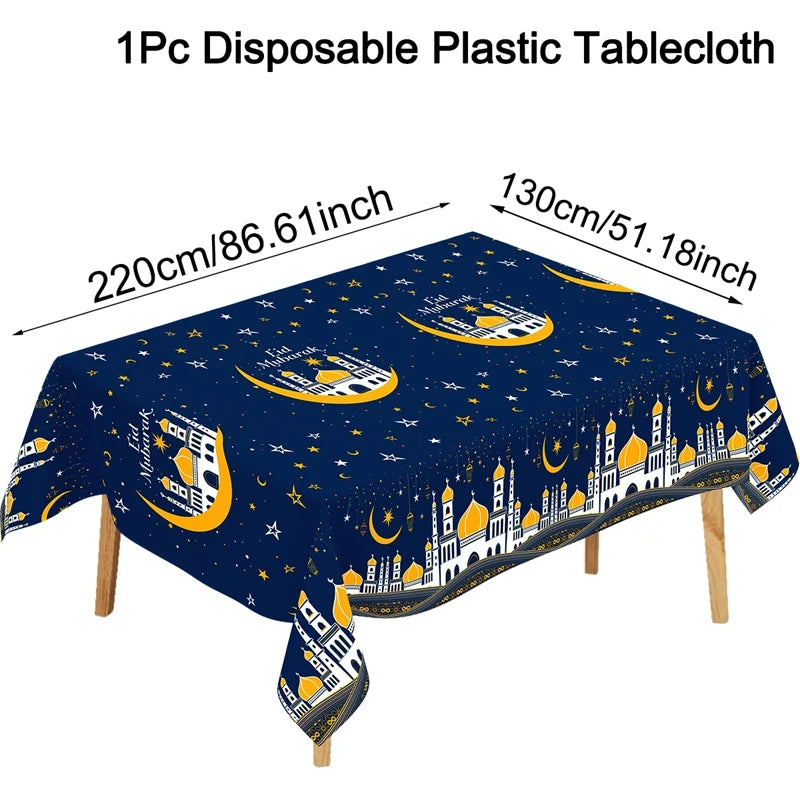 nappe table ramadan islamique motifs dorés étoiles lanternes fleurs İslam deco fête İslamique