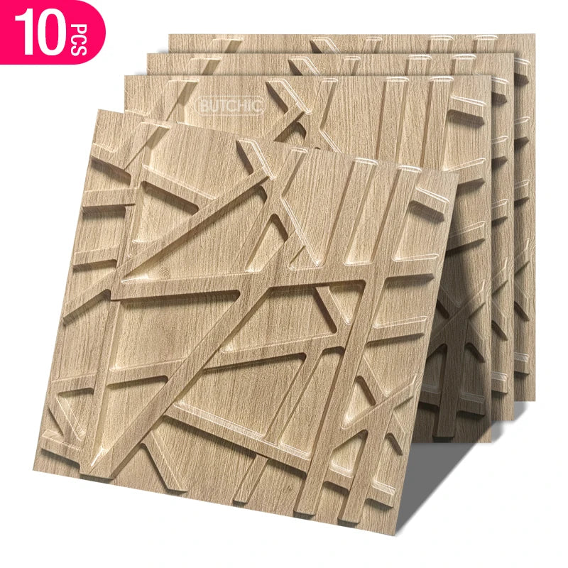 panneaux murals 3d texturés bois adhésifs modernes beige clair 30x30cm 10 pièces decoration interieur