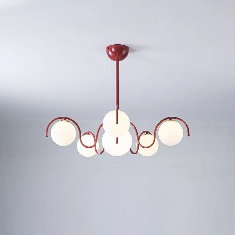 suspension lumineuse rouge moderne sphères translucides scandinave spiral métal opaque led