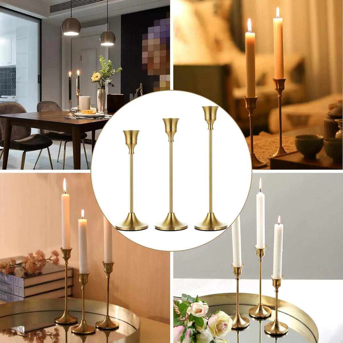 bougeoirs table dorés modernes décoration maison anniversaire mariage set différentes tailles