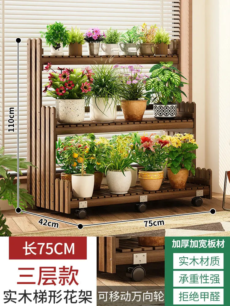étagère bois moderne plantes intérieur extérieur balcon roulettes 110cm 140cm 42cm multiples niveaux contemporain