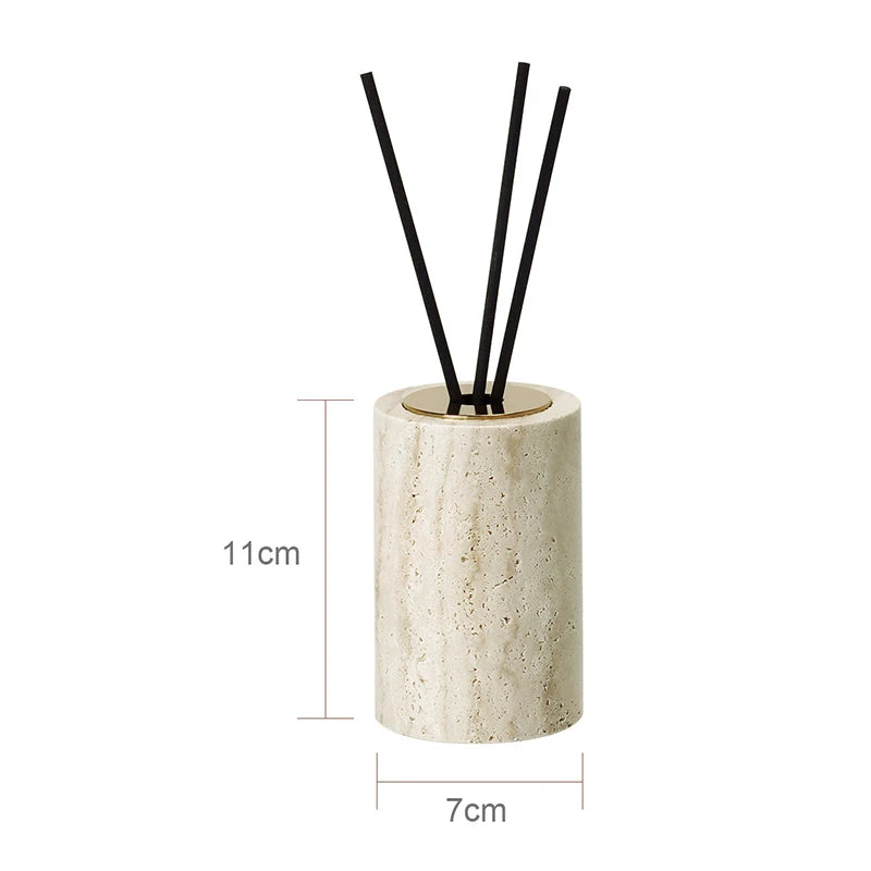 ensemble accessoires salle bain travertin beige distributeur savon plateau pot coton diffuseur moderne