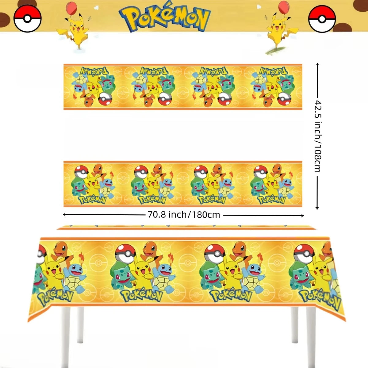 nappes plastique pokemon anniversaire pikachu poke balls geometriques pixel art enfants festives