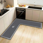 tapis cuisine bleu marine motif floral moderne gris clair absorbant lavable polyester vinyle