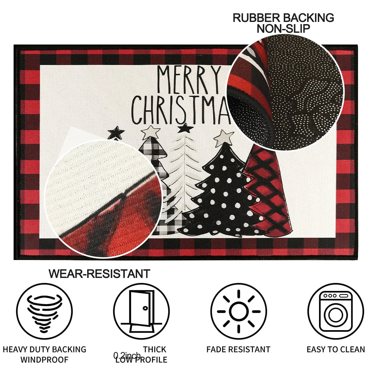 tapis sol carreaux rouge noir blanc sapins rennes noel merry christmas festive déco