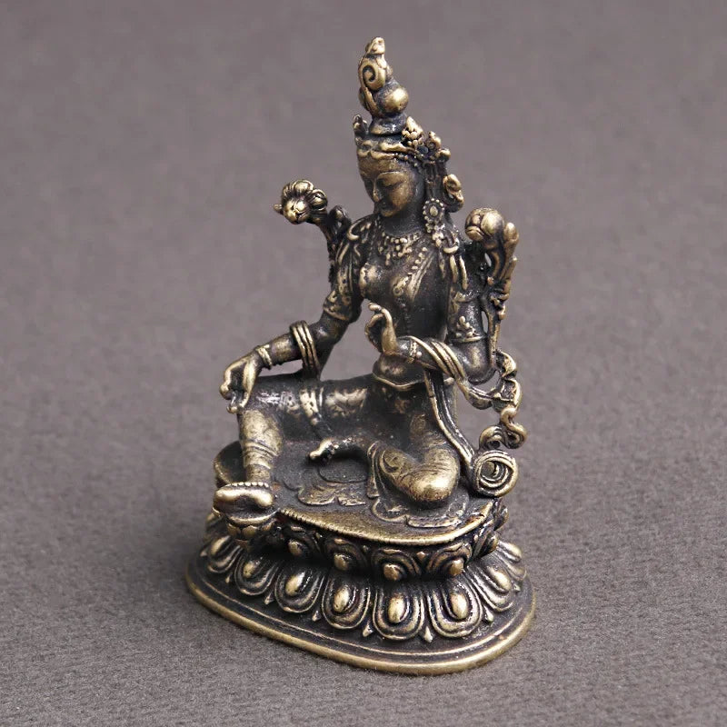 statue bouddhiste bronze doré décoration complexe base florale traditionnelle religieuse maison