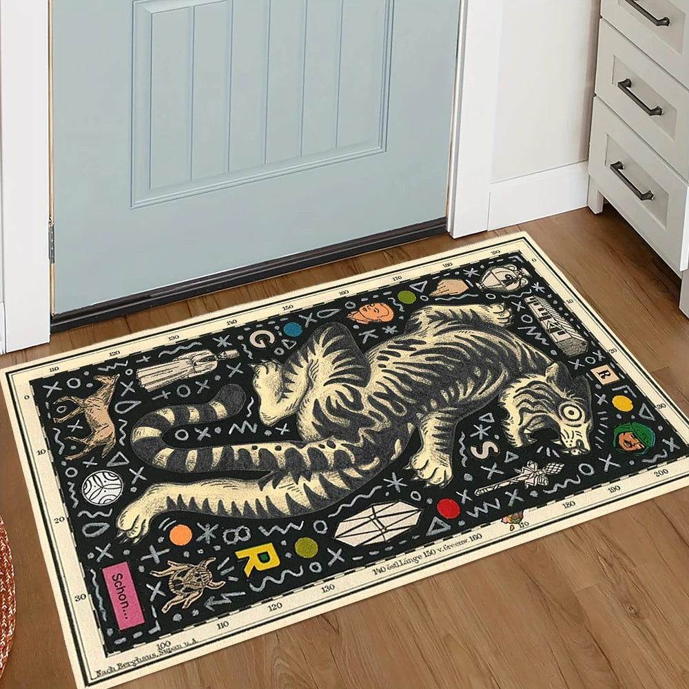 tapis moderne tigre stylisé vert orange rouge noir blanc 30x50cm 40x60cm 50x80cm