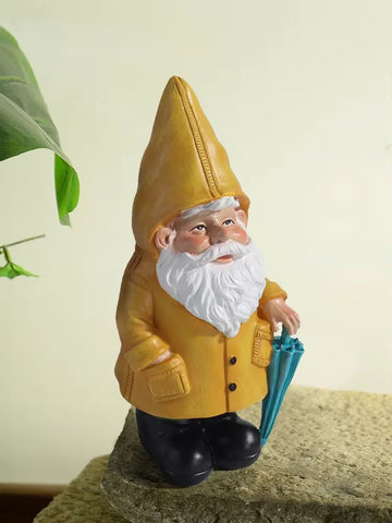 décoration extérieure gnome jaune parapluie bleu résine classique texture légèrement rugueuse jardin cour