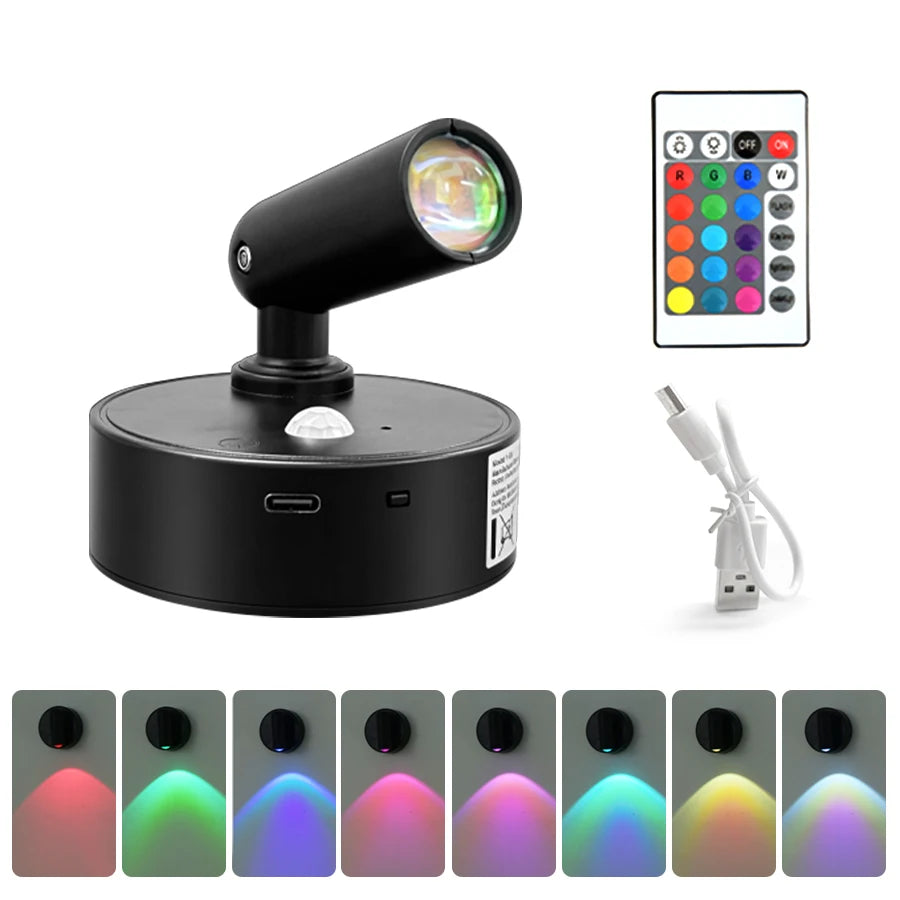 projecteur led rechargeable télécommande 360° détection présence mur blanc moderne minimaliste port type