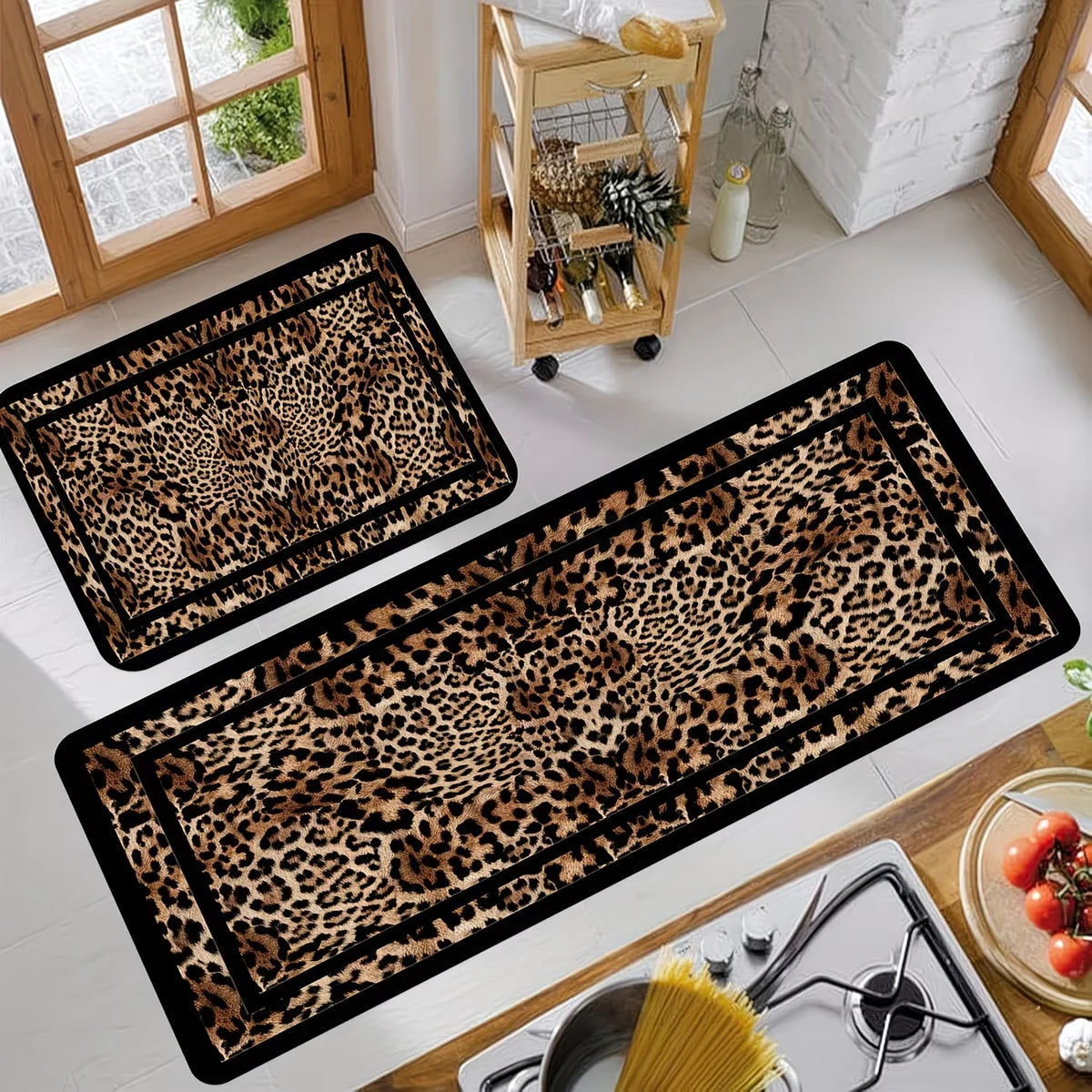 tapis sol marron noir léopard moderne antidérapant polyester extérieur salon cuisine