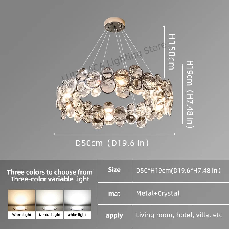 suspension lumineuse moderne transparente argentée ronds brillants plafonnier led chambre salon