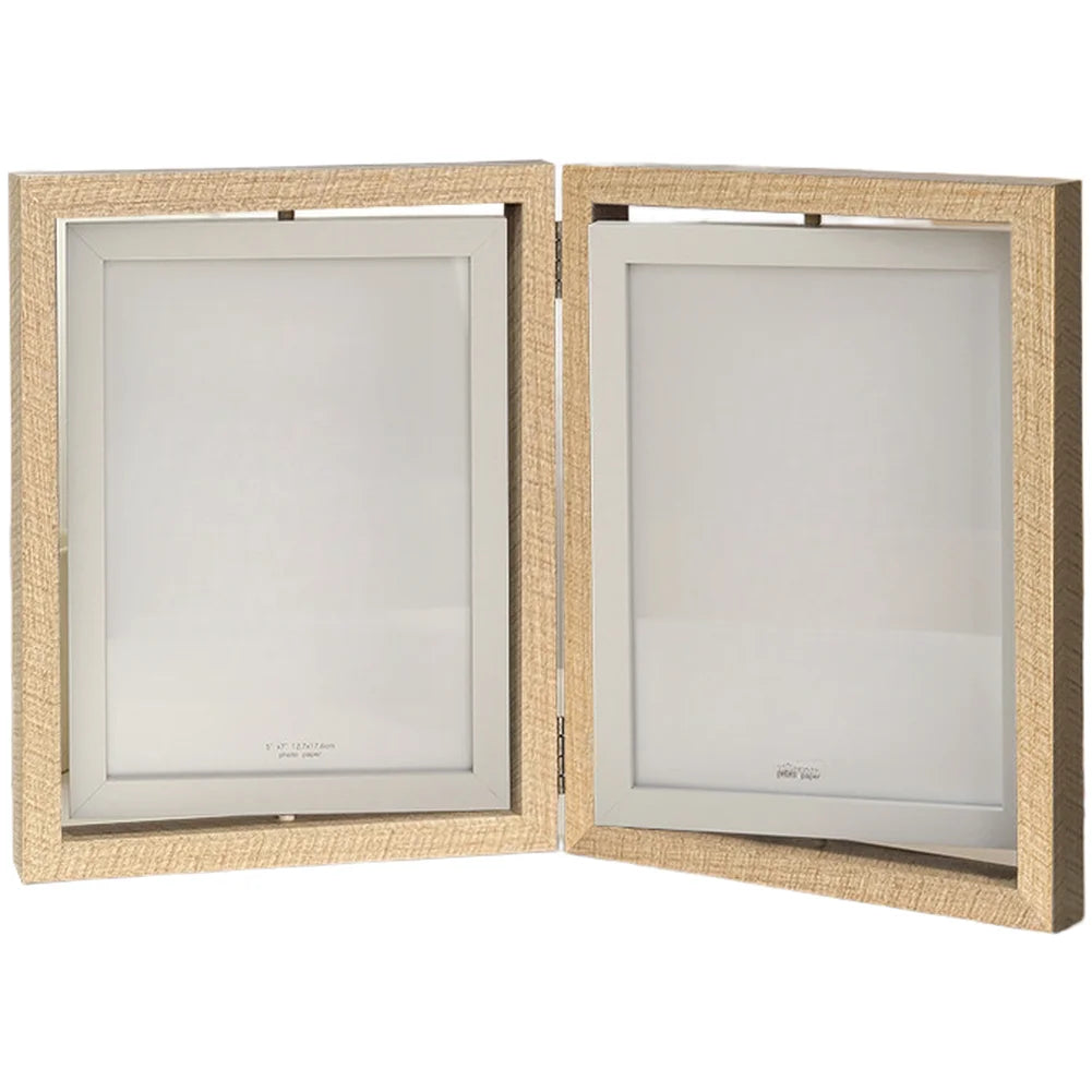 double cadre photo flottant rotation 360 bois texture moderne opaque transparentversible