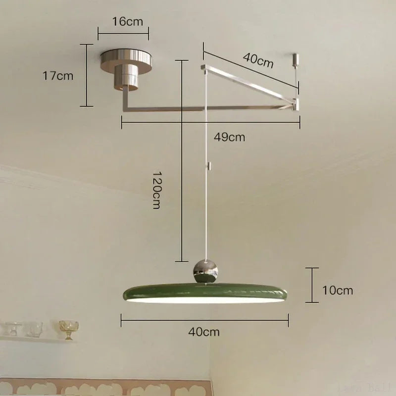 lampe suspendue moderne bras articulé couleur beige rouge vert argenté minimaliste