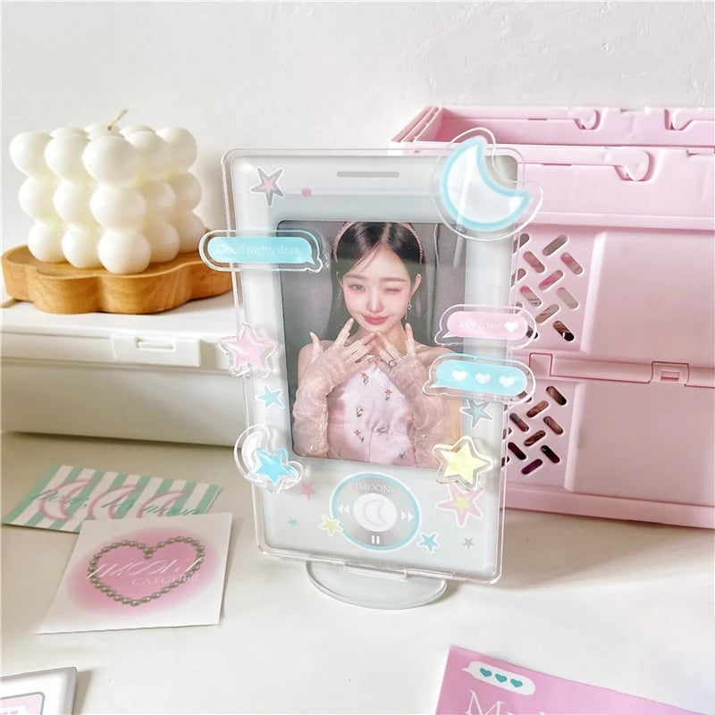 cadre photo acrylique transparent support photocard kpop kawaii pastel socle décoratif stickers