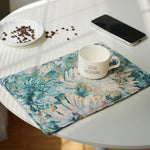 serviette table vintage fleurie polyestercoton couleurs vrb blanc tasse good morning