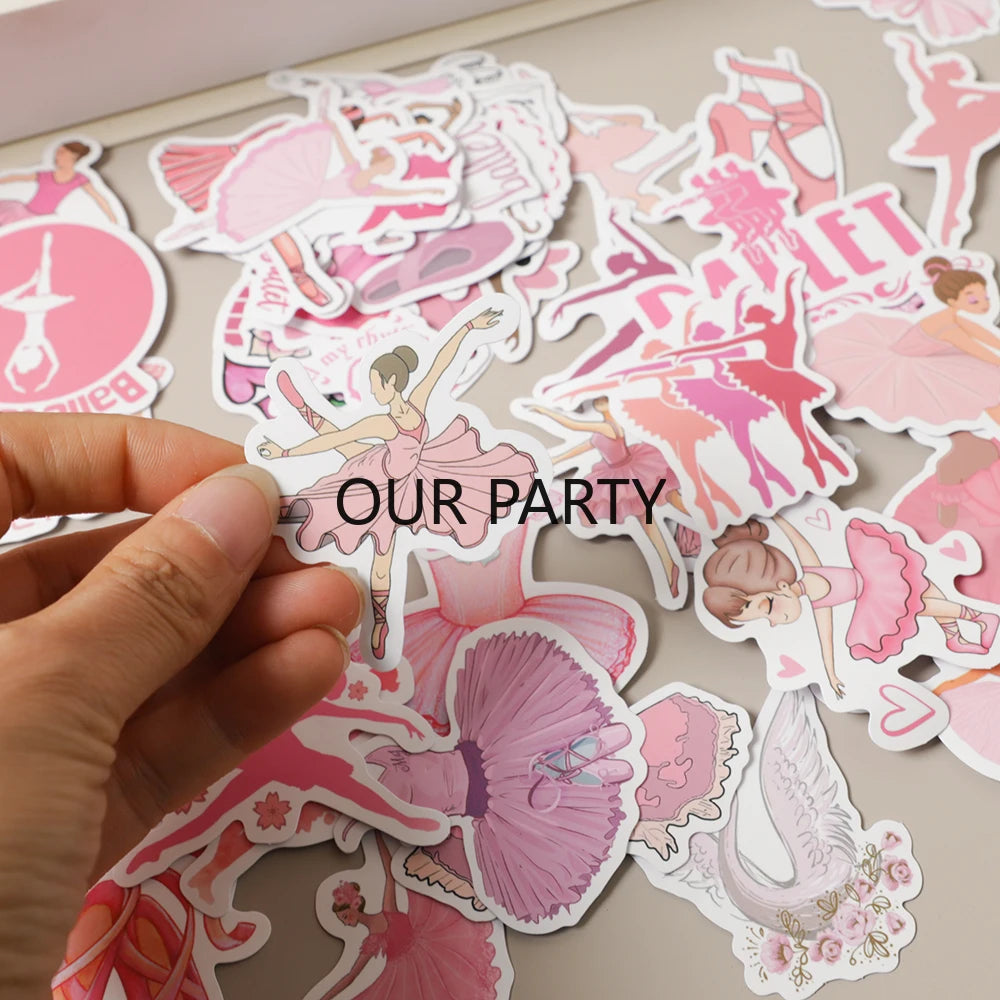 autocollants danseuses ballet rose blanc cartoon fêtes anniversaires noël mariage enfants stickers