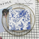 serviettes papier blanc bleu fleurs feuilles oiseaux classique vintage 33x33cm 20 pièces