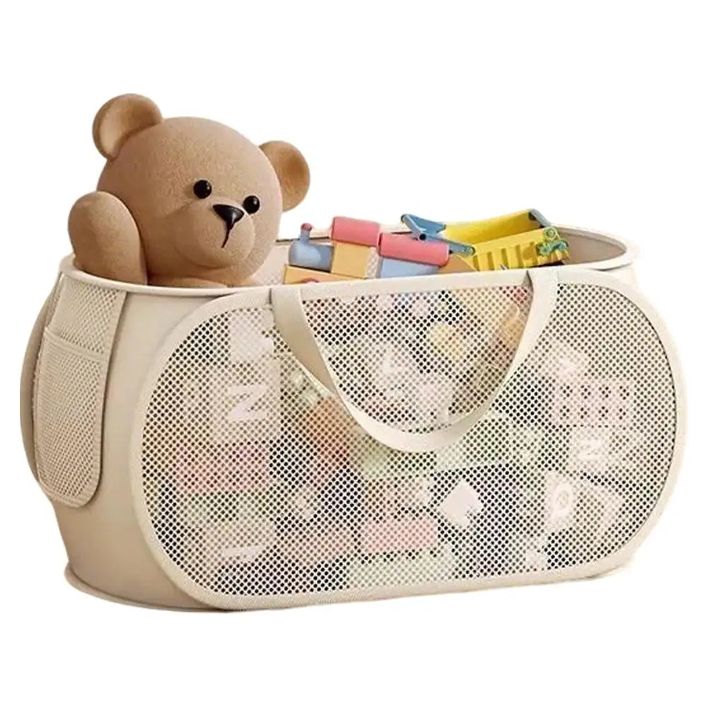 panier rangement jouets enfants imperméable maille fine ours peluche beige clair moderne poignées