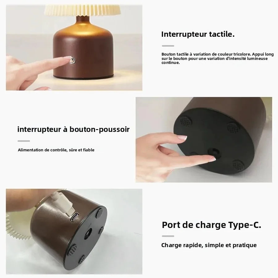 lampe table led blanc marron rose plissée moderne interrupteur tactile charge type