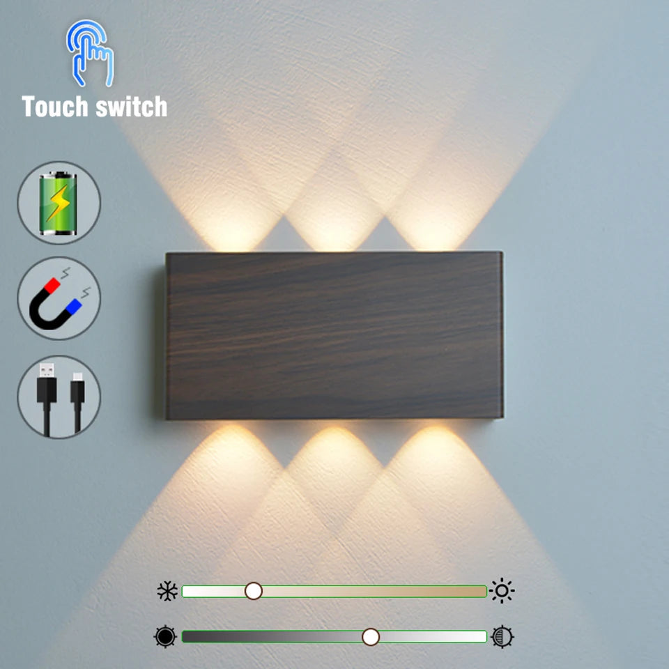 lampe murale led portable noir bois moderne adhésive rechargeable tactile type