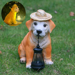 statue solaire chien lanterne chapeau paille décoration extérieure nuit réelle texture rustique charmante led