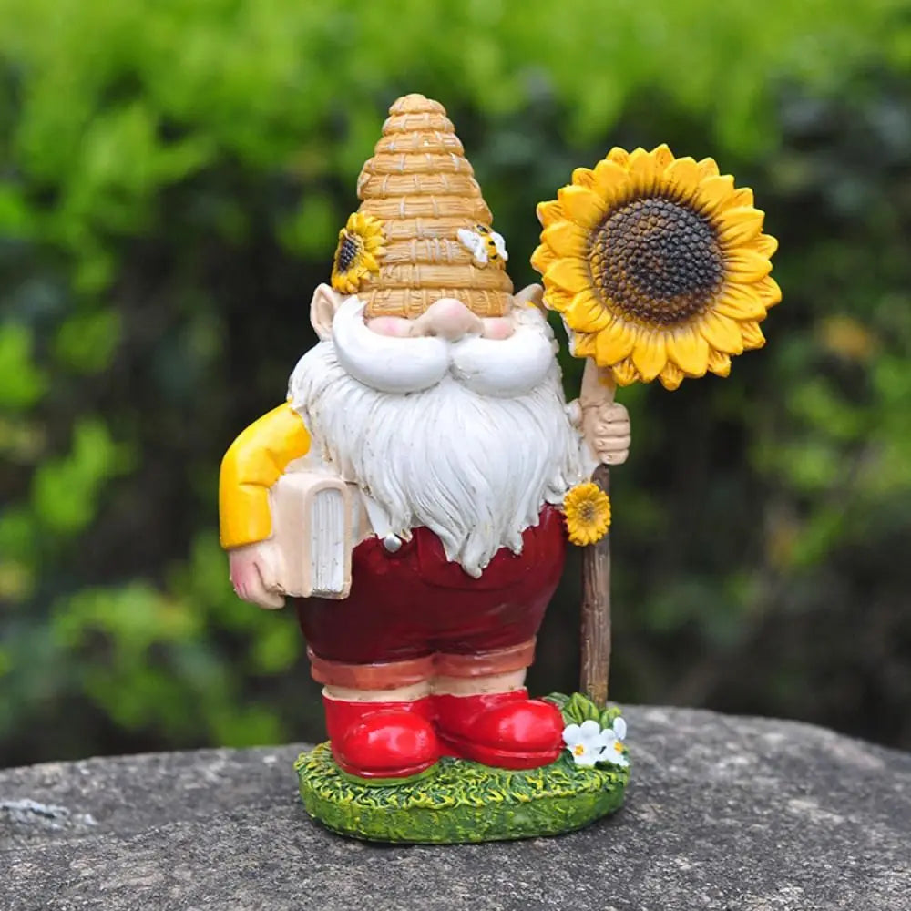 figurine gnome jardin blanc rouge vert orange abeille nid fleur tournesol intérieur extérieur