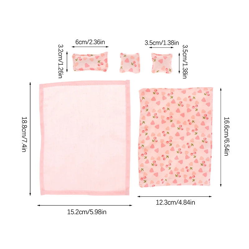 ensemble literie maison poupée lit tête lit métal couverture drap taies oreillers motifs floraux