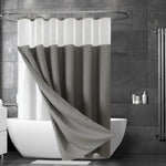 rideau douche moderne bleu clair imperméable double couche anneaux inox blanc opaquet gouttes d'eau